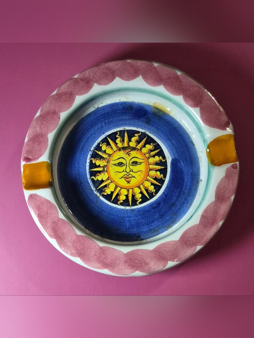 Sun Ceramic Ashtray Blue, Yellow and Pink